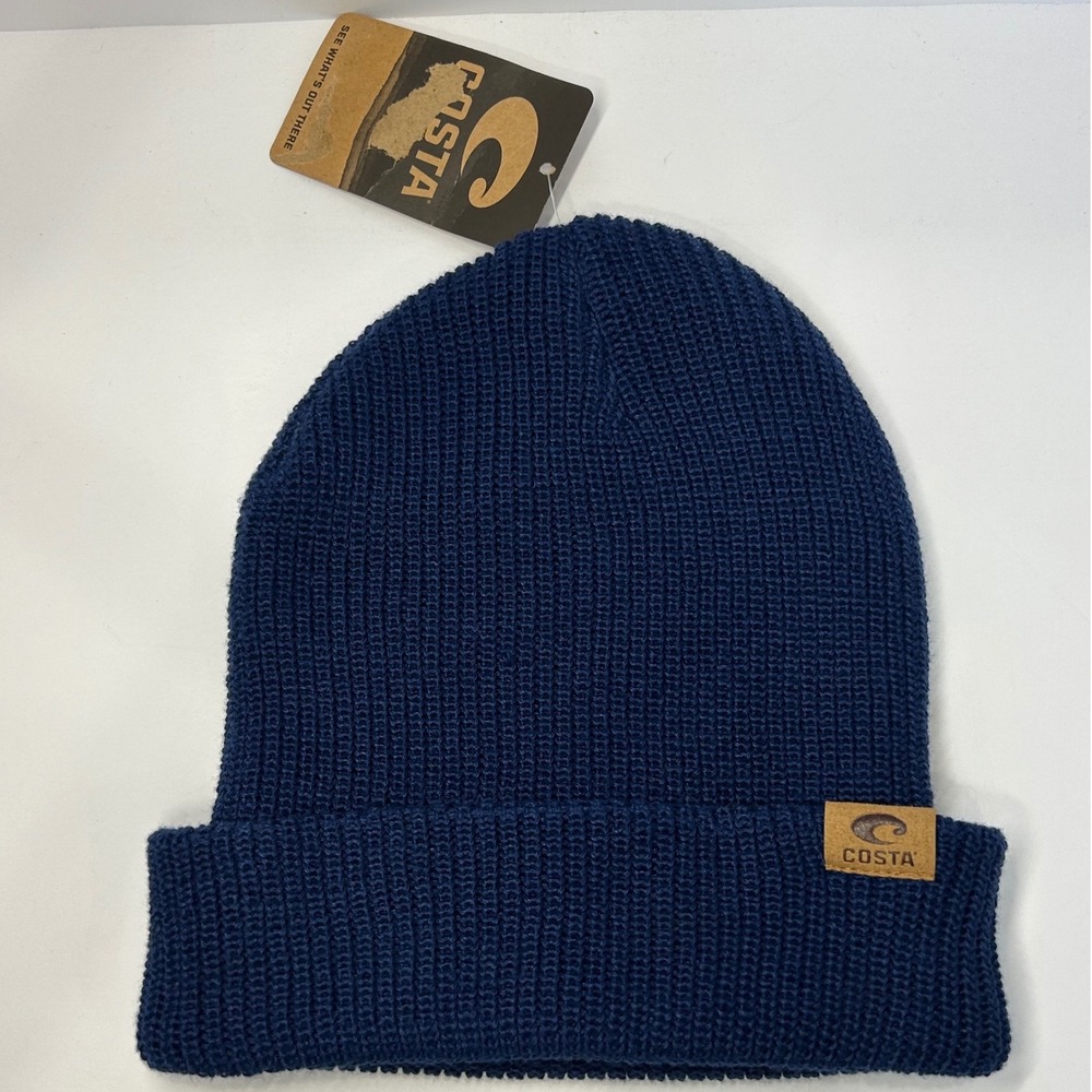 Costa Del Mar Cuff Beanie Navy Blue Knit Hat One Size NEW Winter Tossle Cap